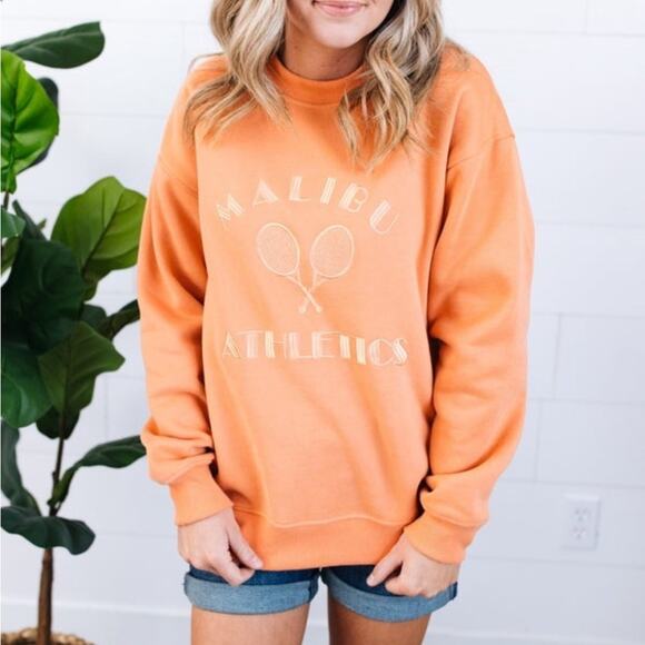 Bailey Rose Medium Embroidered “Malibu Athletics” Peach Crewneck Pullover NWOT - Picture 1 of 13